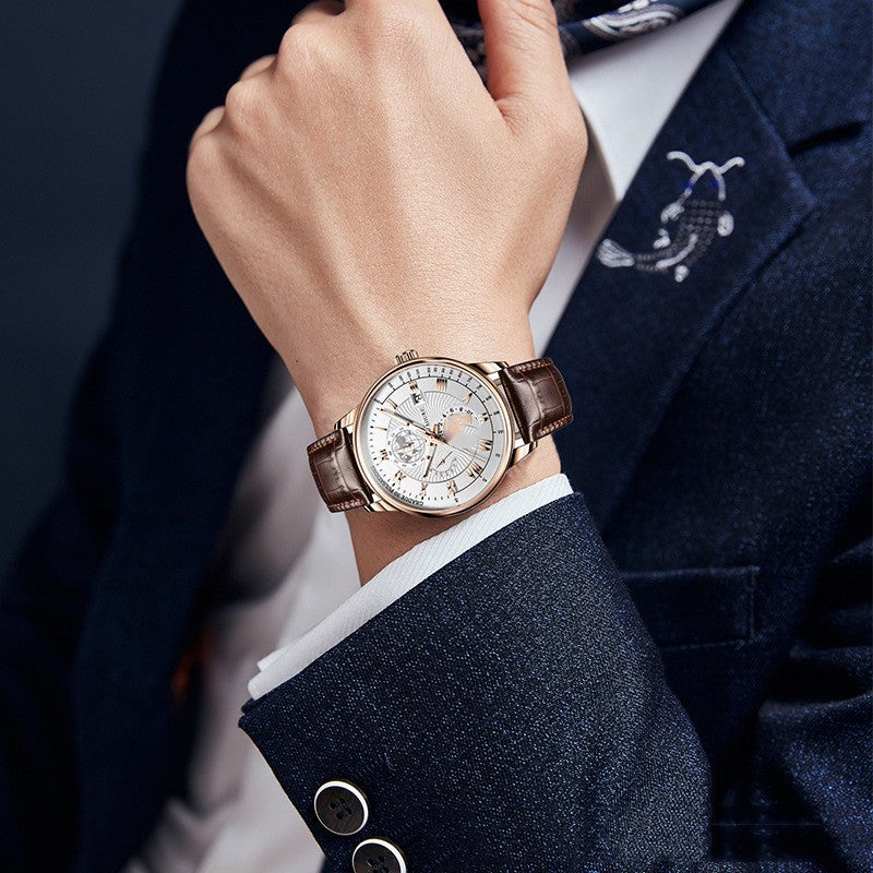 Men's Genuine Leather Luminous Calendar Quartz Watch