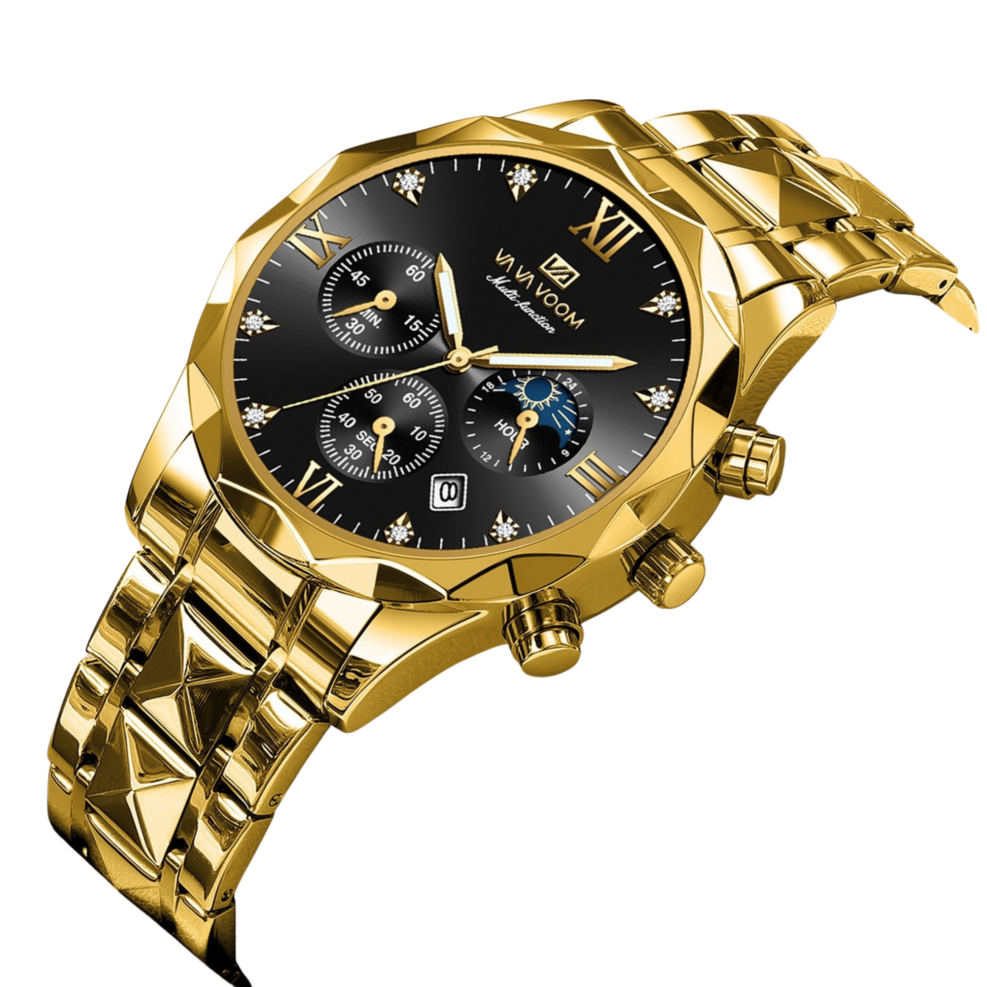 Tungsten Steel Waterproof Quartz Watch with Dual Calendar
