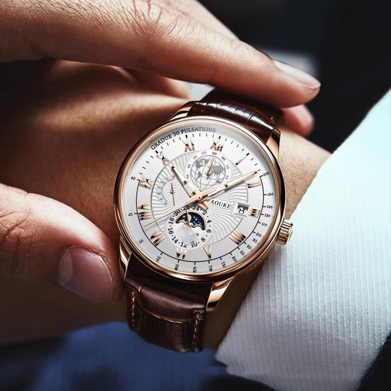 Reloj de cuarzo con calendario luminoso y correa de cuero auténtico para hombre